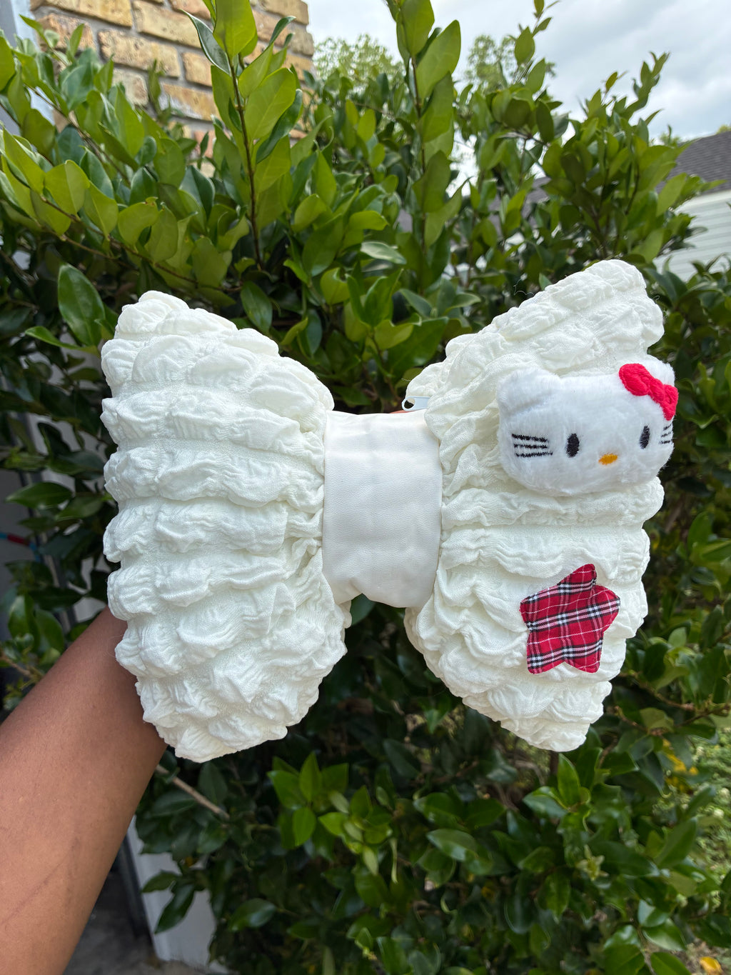 Ruffled Cartoon Kitty Bow Headrest Pillow