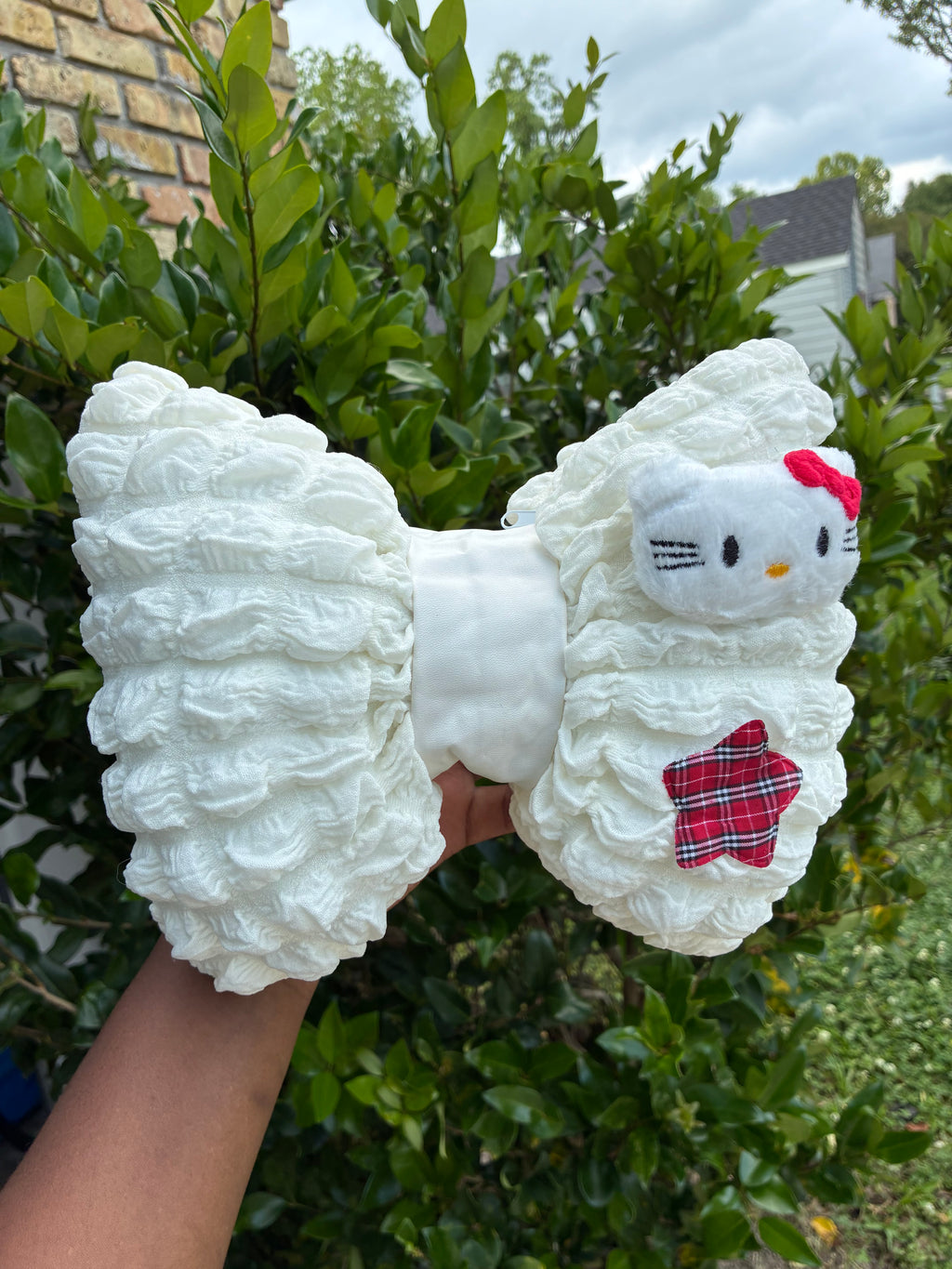 Ruffled Cartoon Kitty Bow Headrest Pillow