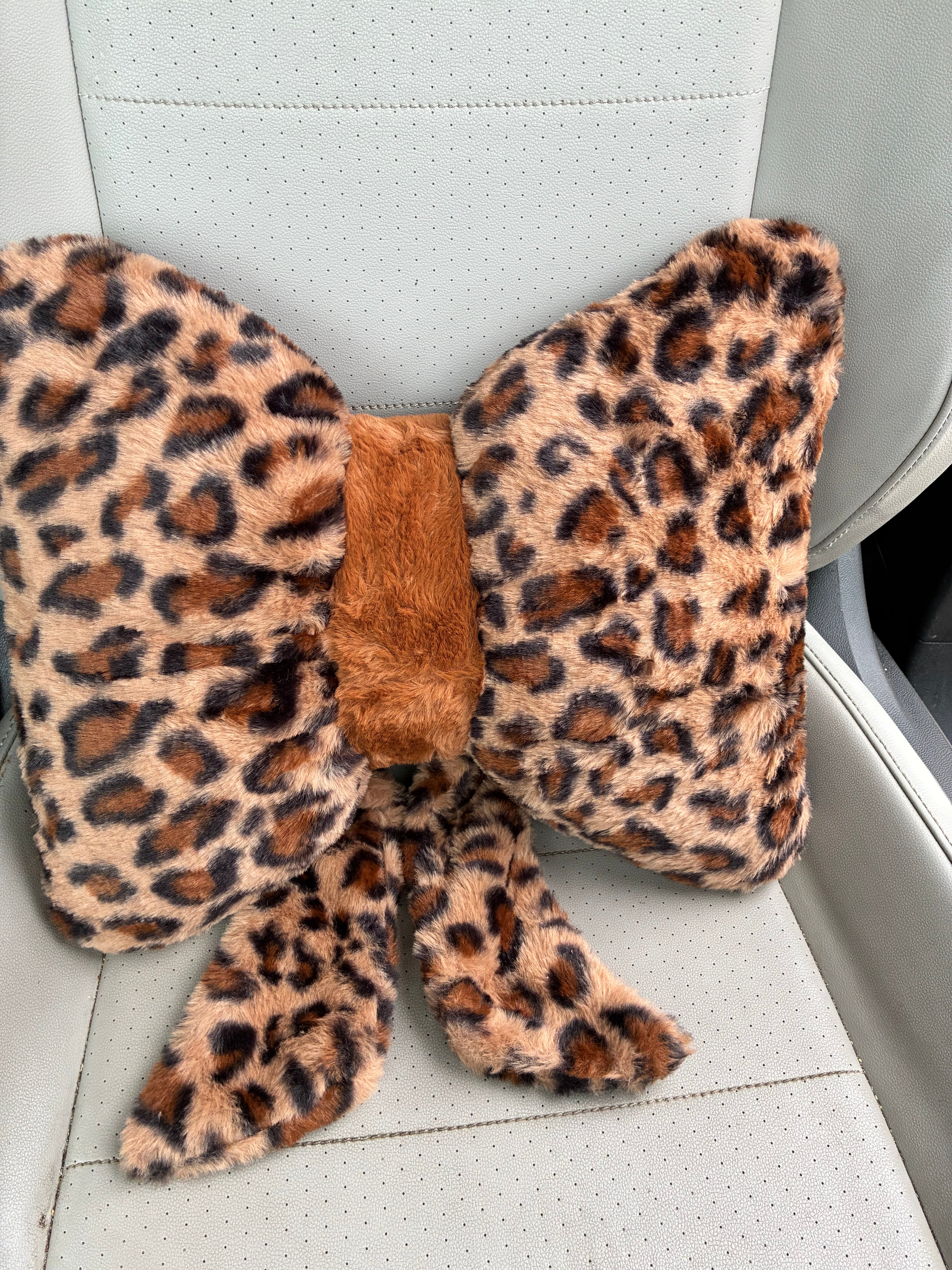 Brown Leopard Bow Lumbar Pillow | Cute Car Accessories for Women