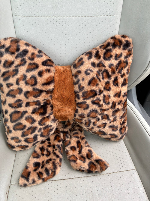 Brown Leopard Bow Lumbar Pillow | Cute Car Accessories for Women