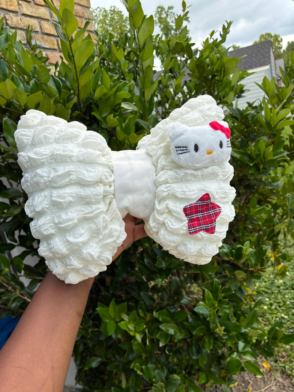 Ruffled Cartoon Kitty Bow Headrest Pillow