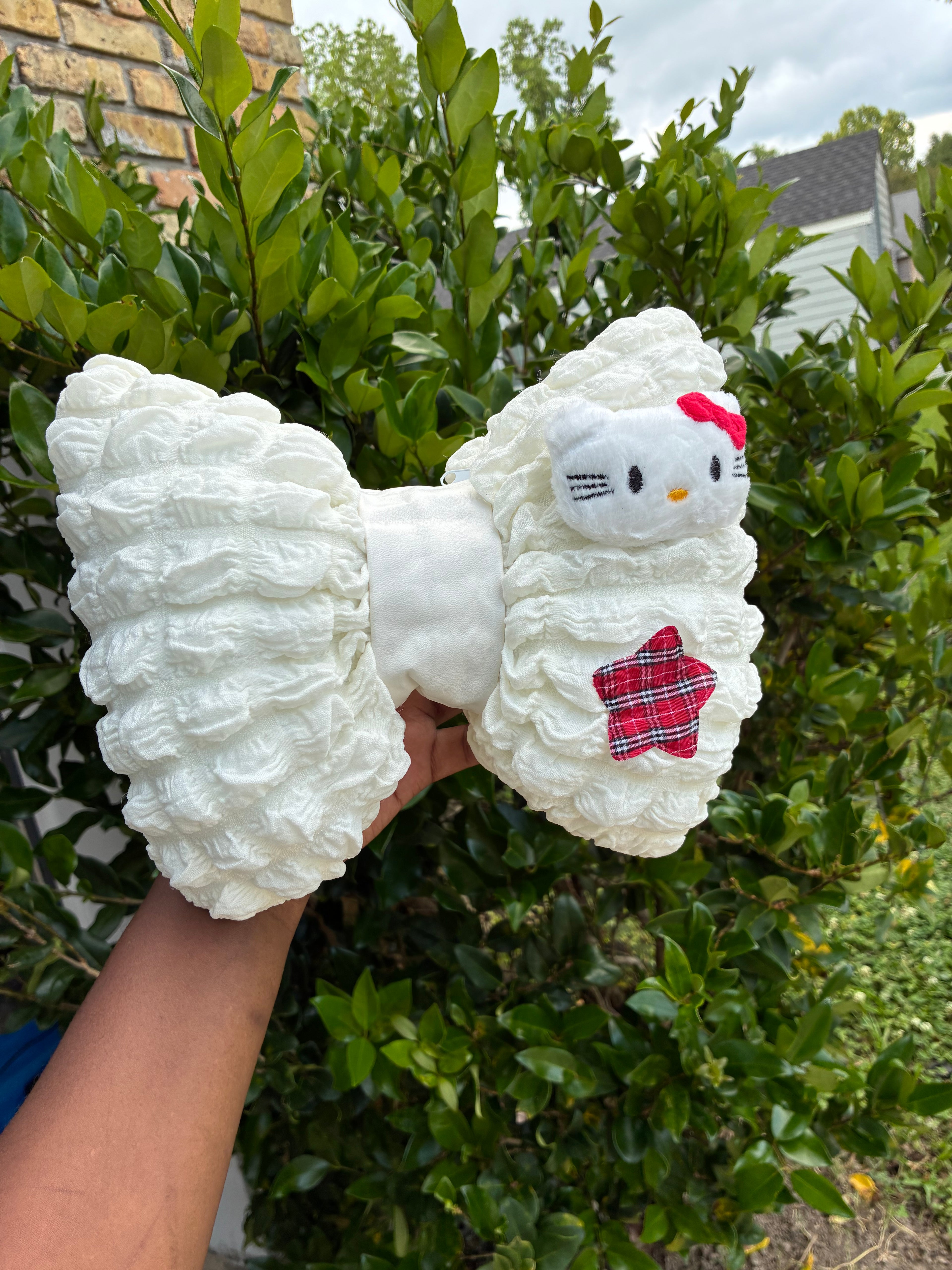 Ruffled Cartoon Kitty Bow Headrest Pillow