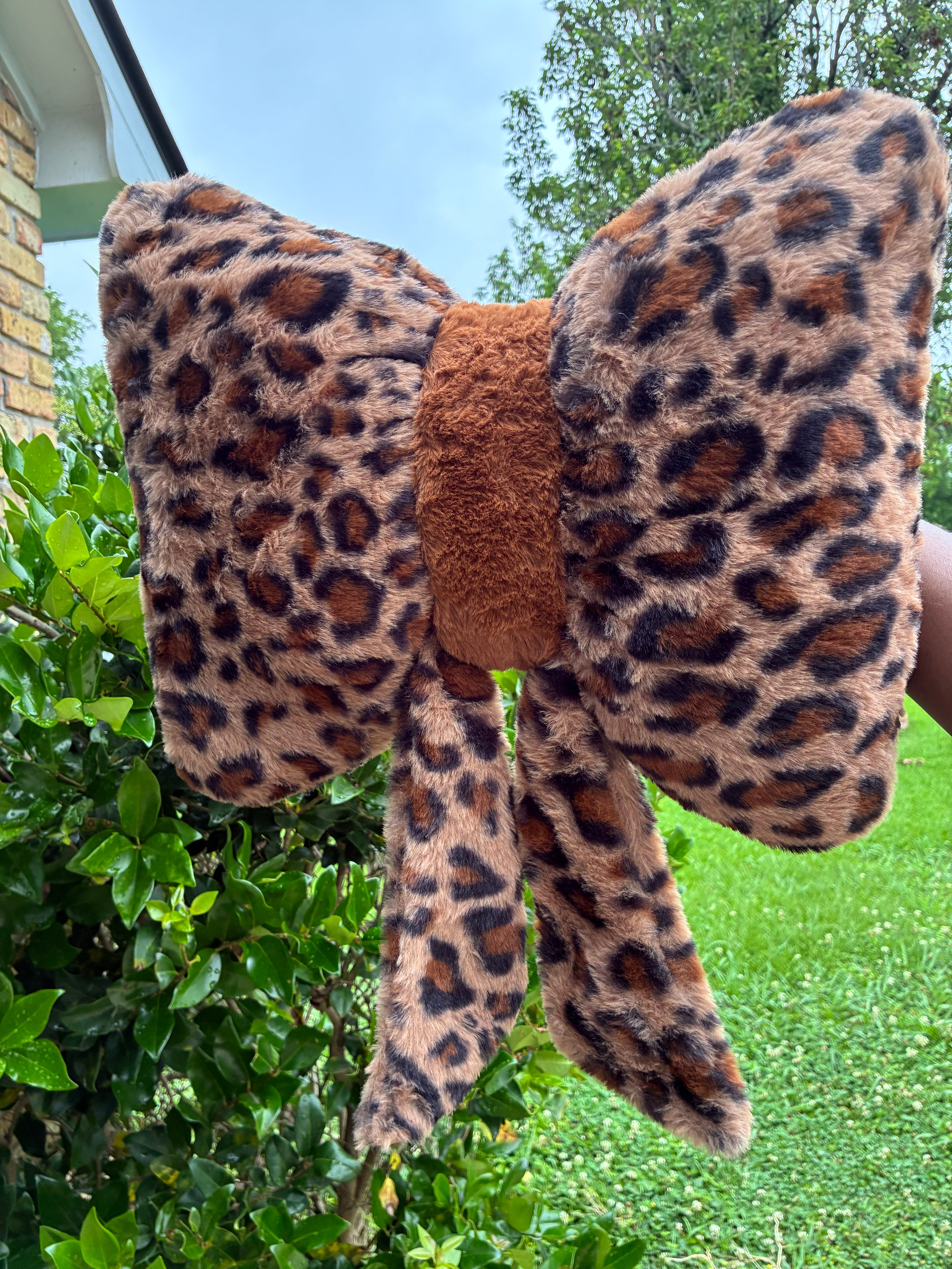 Brown Leopard Bow Lumbar Pillow | Cute Car Accessories for Women