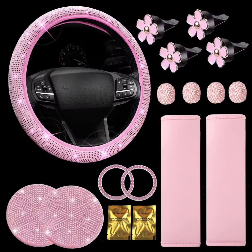 Pink Bling Steering Wheel Cover Set