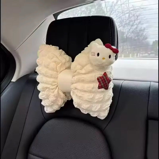 Ruffled Cartoon Kitty Bow Headrest Pillow