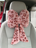 Pink Leopard Bow Headrest Pillow | Cute Car Accessories for Women
