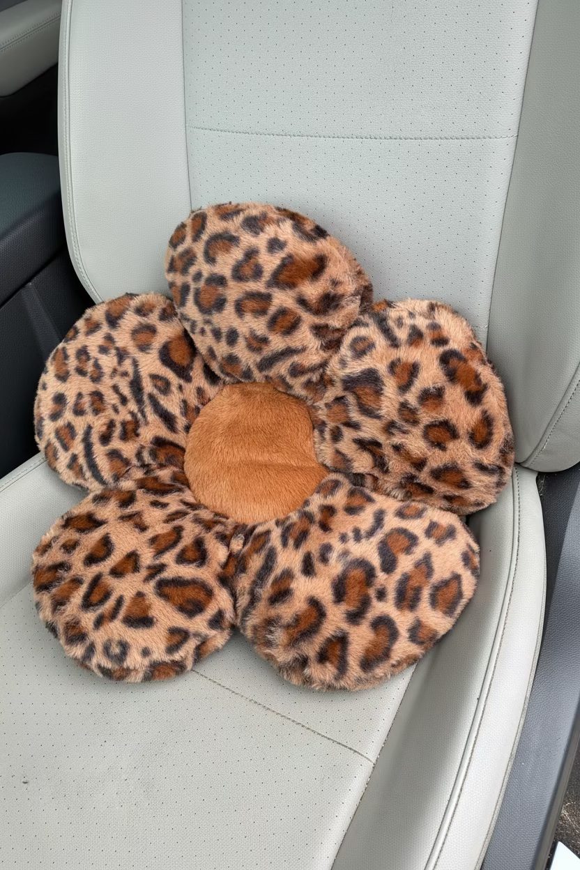 Brown Leopard Flower Car Pillow | Cute Car Accessories for Women