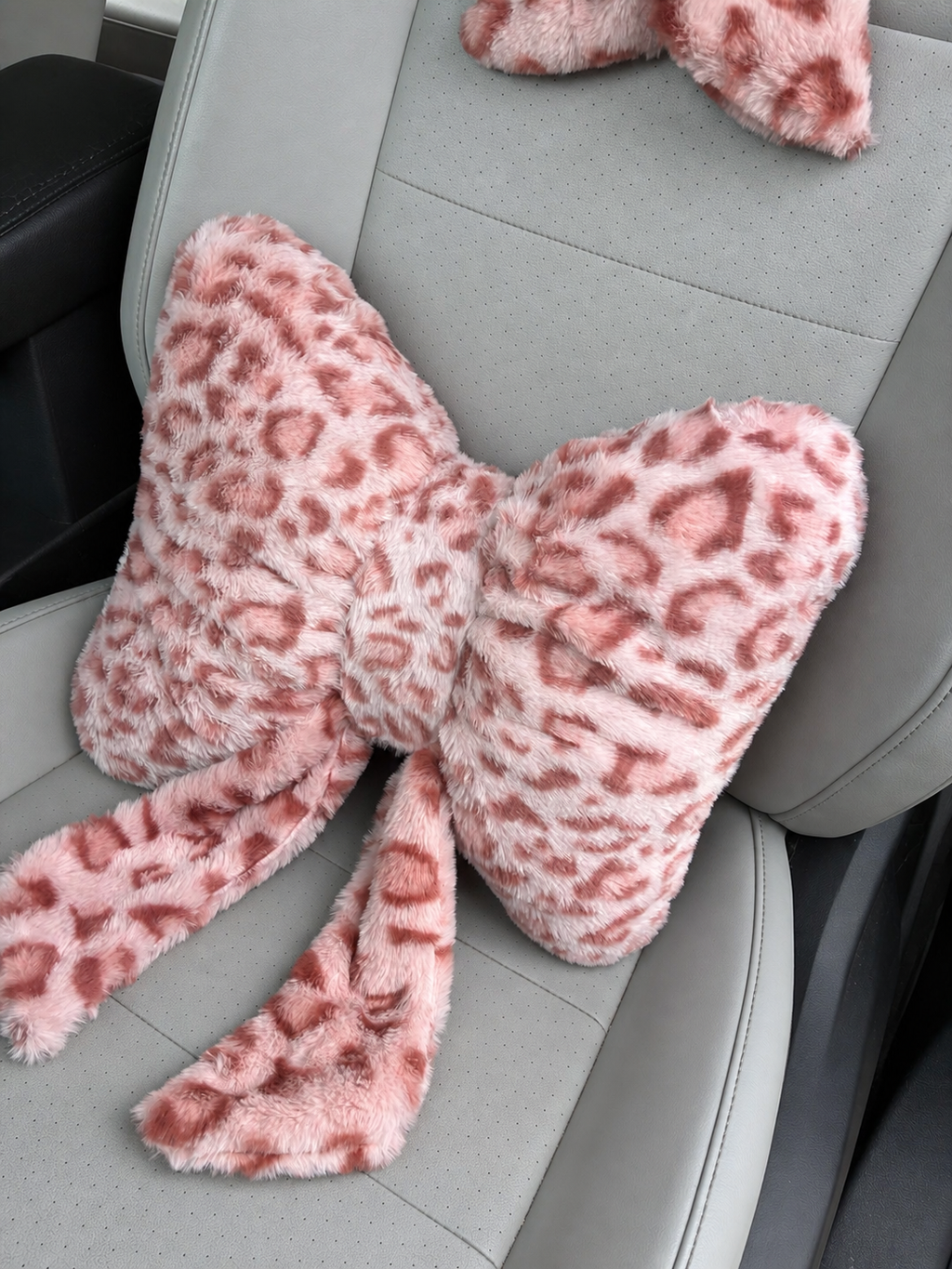 Pink Leopard Bow Lumbar Pillow | Cute Car Accessories for Women