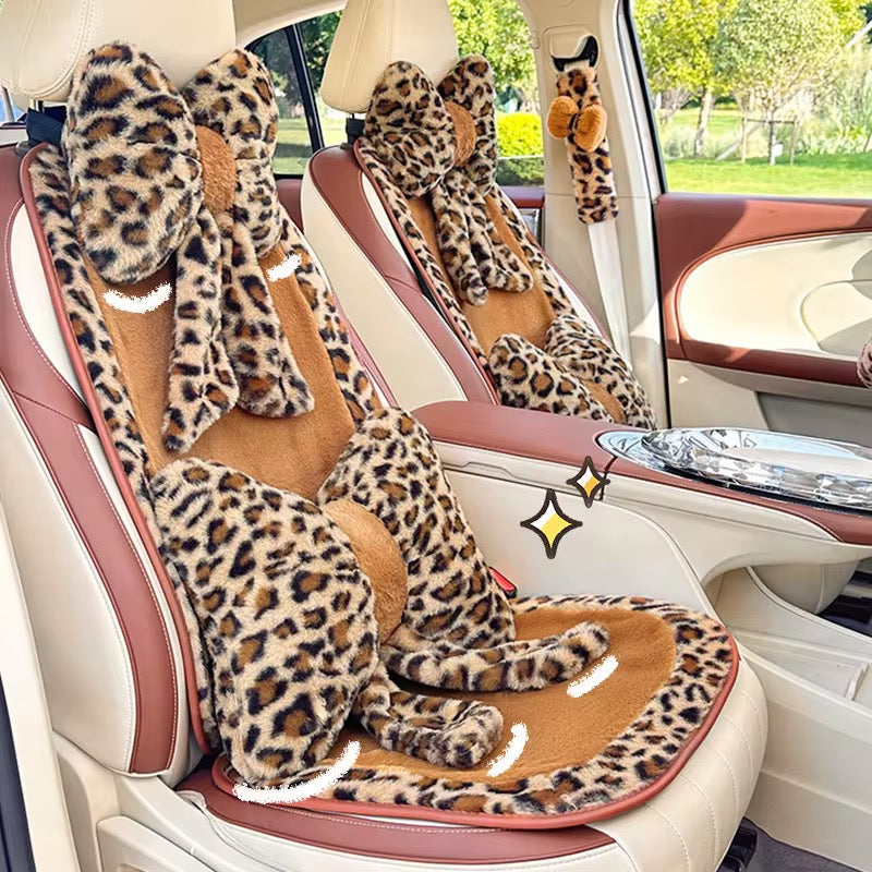 Brown Leopard Bow Lumbar Pillow | Cute Car Accessories for Women